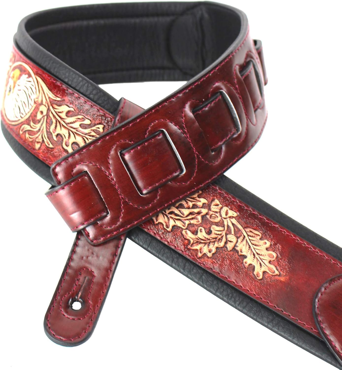 Mahogany Brown Full Grain Leather Guitar Strap T783116