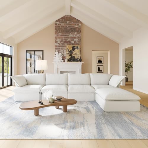 Beige 4 Seater Sectional Sofa with Storage Ottoman H2078