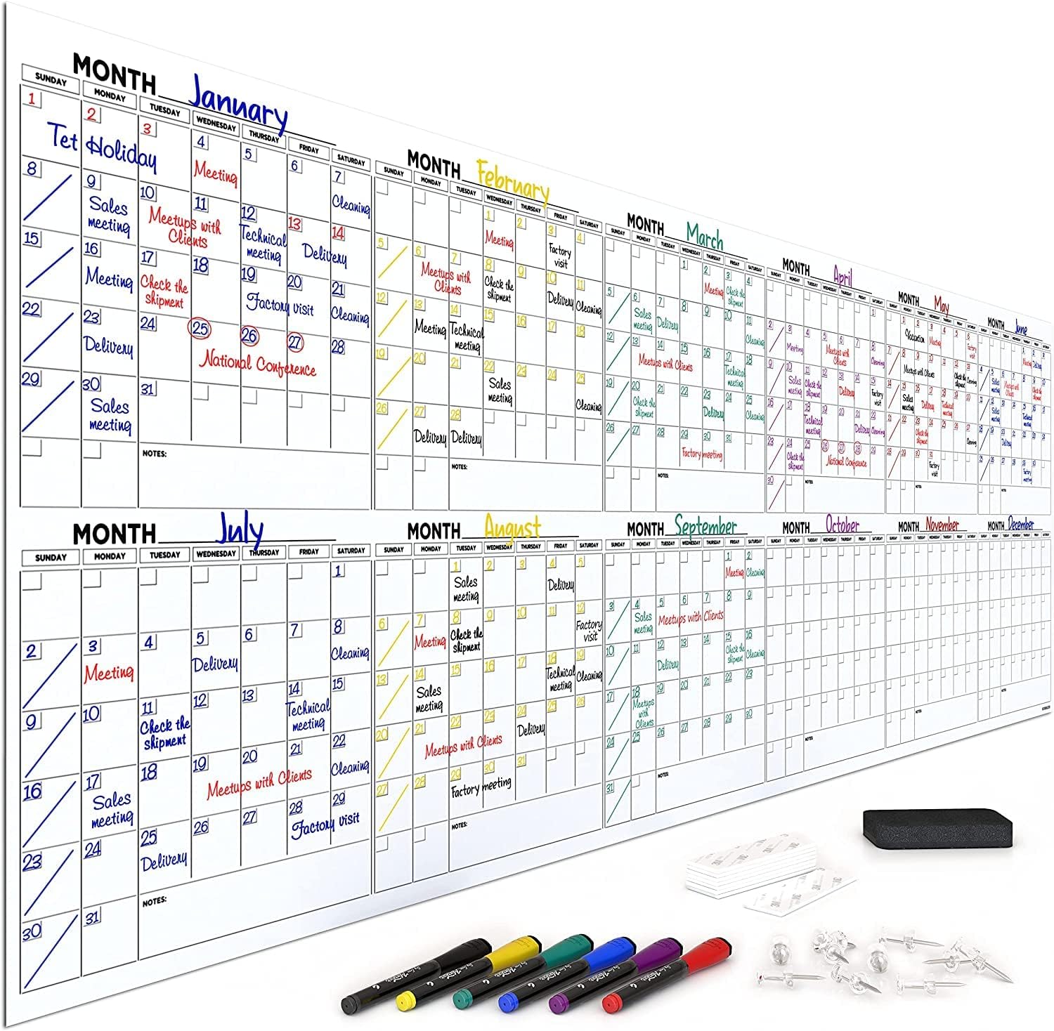 100"x36" White Board Calendar Dry Erase Wall Calendar X207331