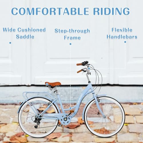 Pink & Blue 26 Inch 7 Speed Beach Cruiser Bike T183