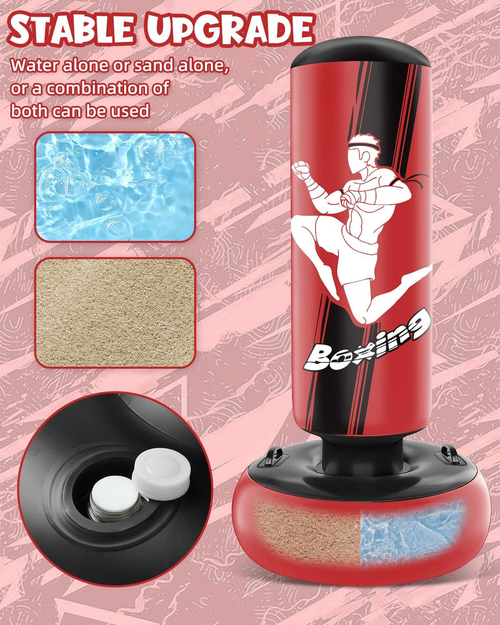 66 Inch Inflatable Punching Bag with Boxing Gloves (Red) E337