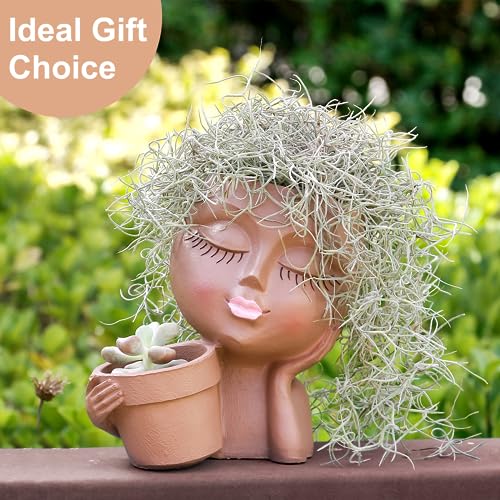 Khaki Lady Face Planter Pot with Drainage Hole R73216