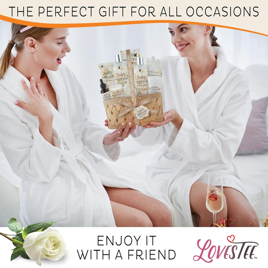 White Rose Set Body Lotion, Shower Gel, Bubble Bath, Bath Salt, Towel, Soap, Oil, Candle, Gloves I803
