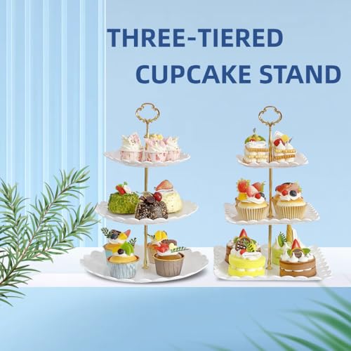 2 Pack White 3 Tier Plastic Dessert Cupcake Stand Z3571