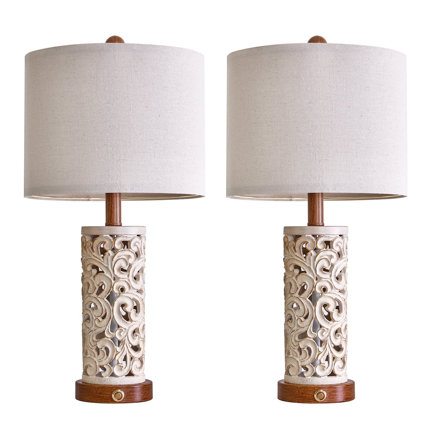 Rustic Table Lamp Set of 2 3 Way Dimmable 22" with 2 USB Ports P69768