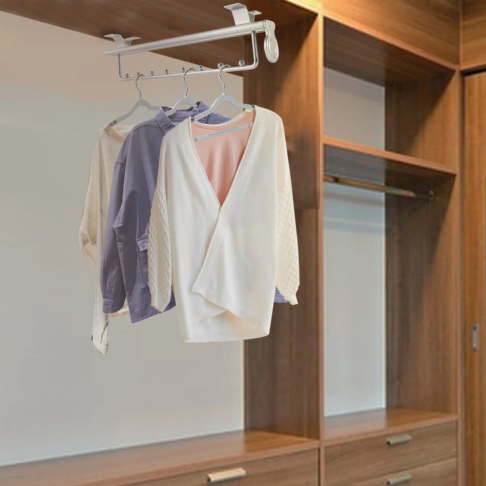 Stainless Steel Clothes Rail Retractable Closet Pull Out Rod 46x14x10cm U8308