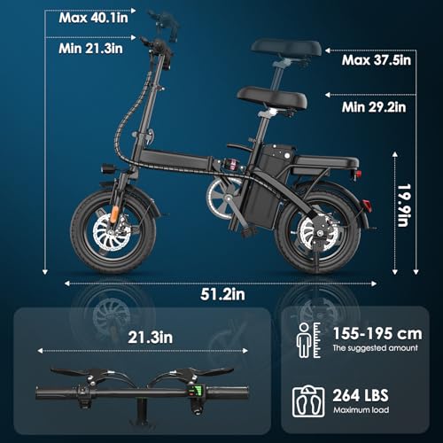 E Bike Electric Bike 500W Motor, Folding Ebike 14" 48V 10Ah Removable Battery L982