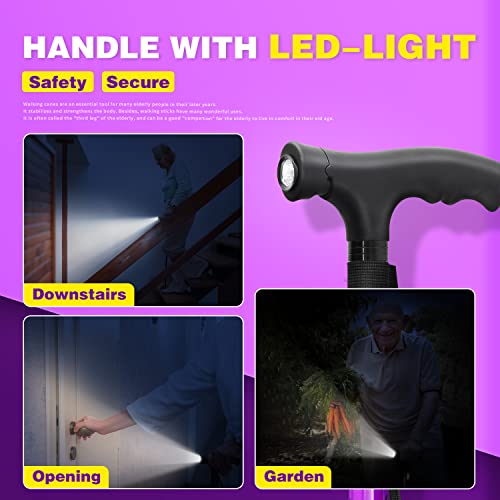 Folding Walking Cane with LED Light, Adjustable Quad Base with Carrying Bag P938