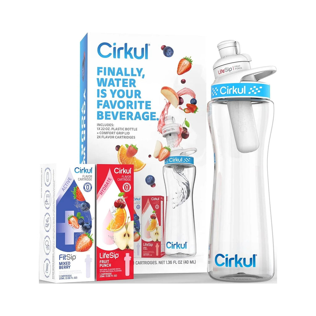 22oz Plastic Water Bottle Starter Kit with Blue Lid and 2 Flavor Cartridges R816210