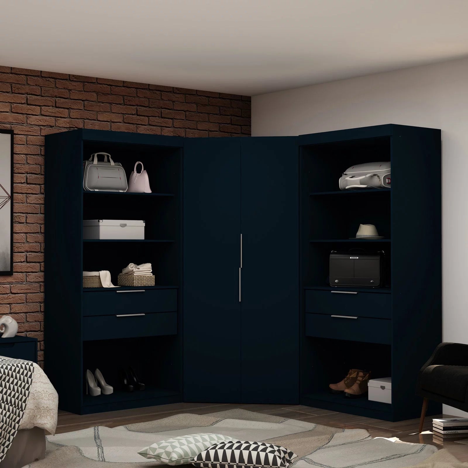 White 4 Drawer Corner Wardrobe Set of 3 G908334