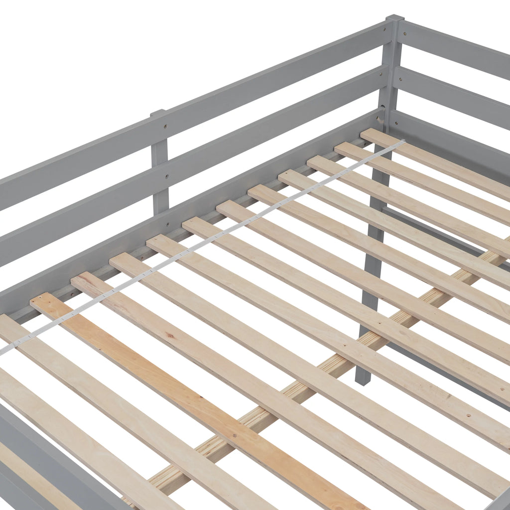 Gray Full Wood Loft Bed with Safety Rail and Ladder H69359