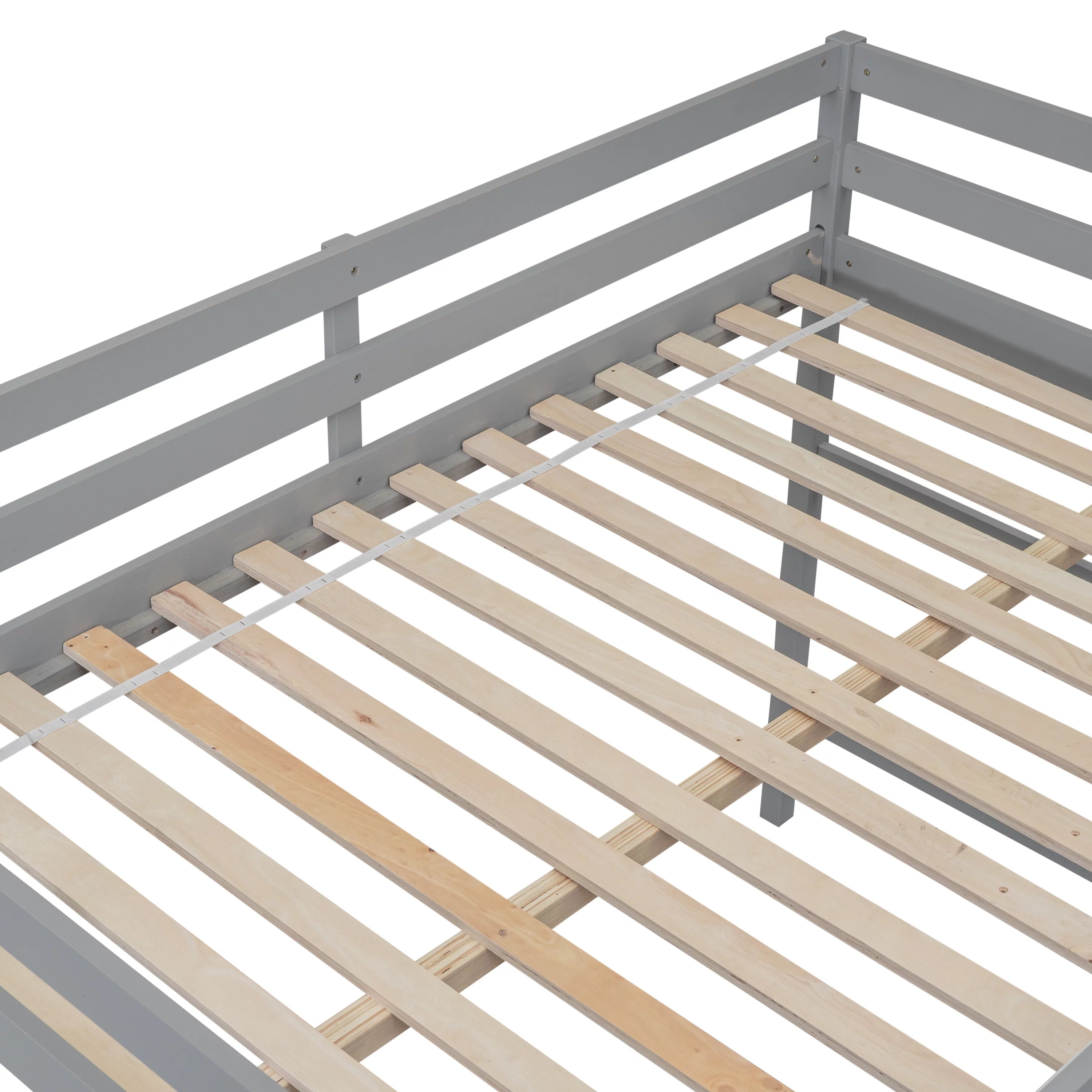 Gray Full Wood Loft Bed with Safety Rail and Ladder H69359