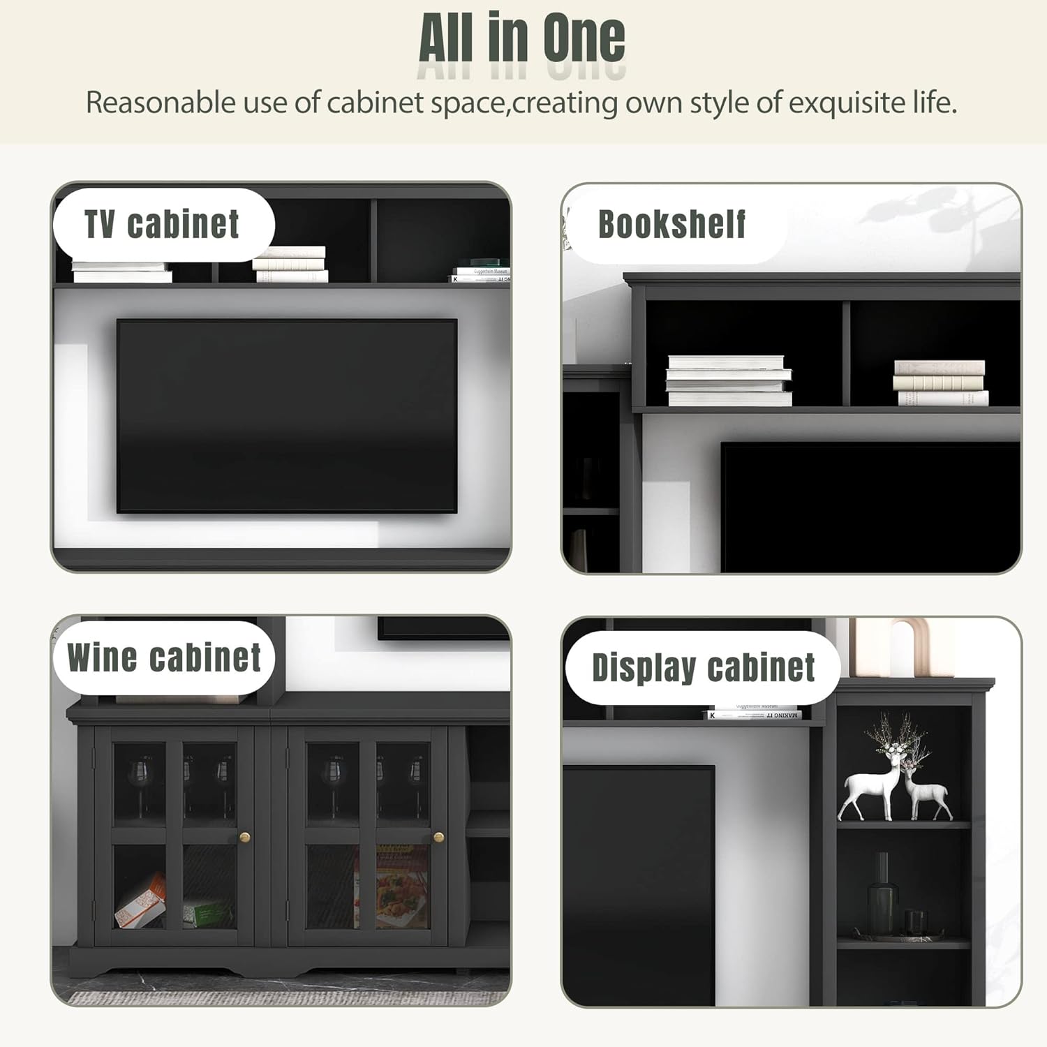 Black Entertainment Wall Unit with Glass Doors & Shelves Z91771