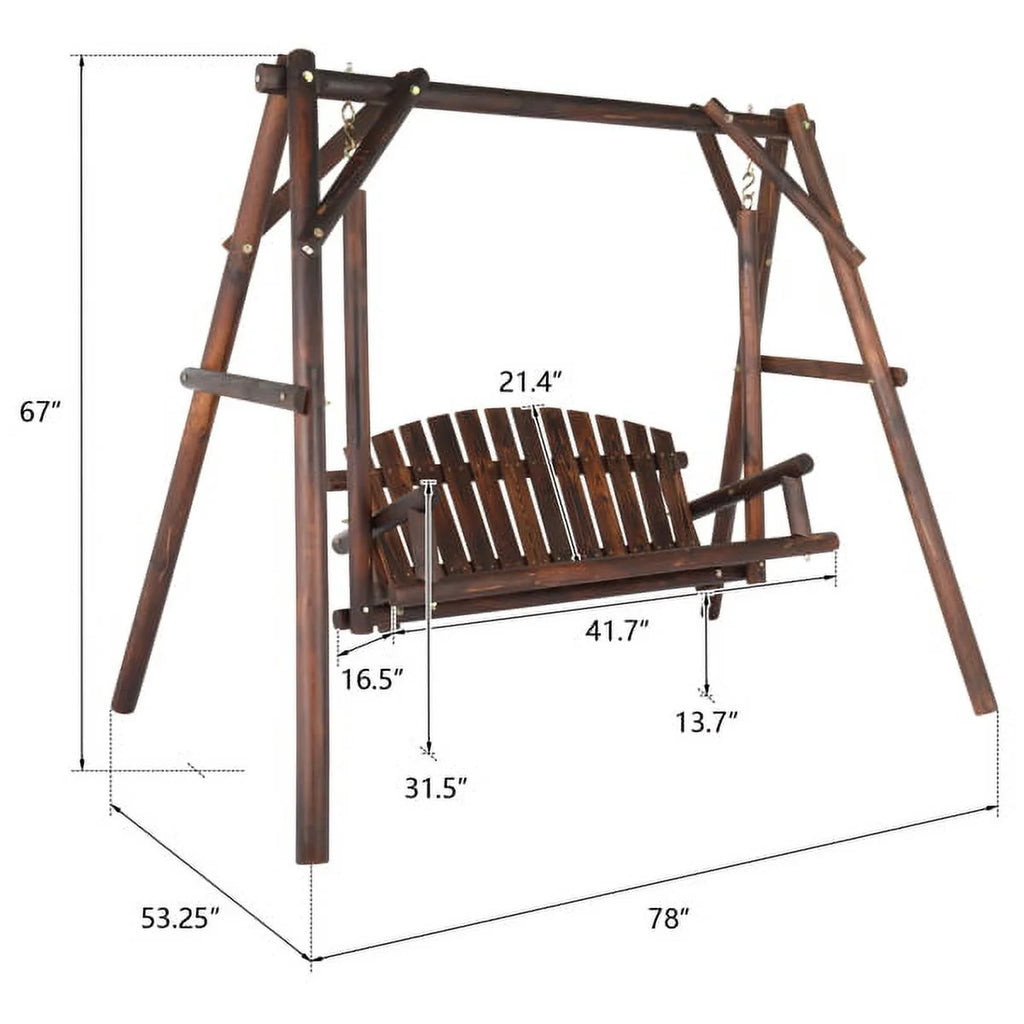 6.5ft Hardwood Patio Swing with Stand, Carbonized N962