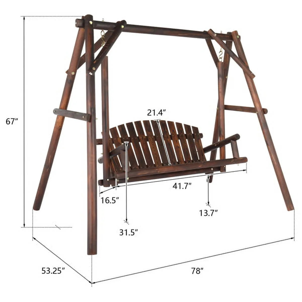 6.5ft Hardwood Patio Swing with Stand, Carbonized N962