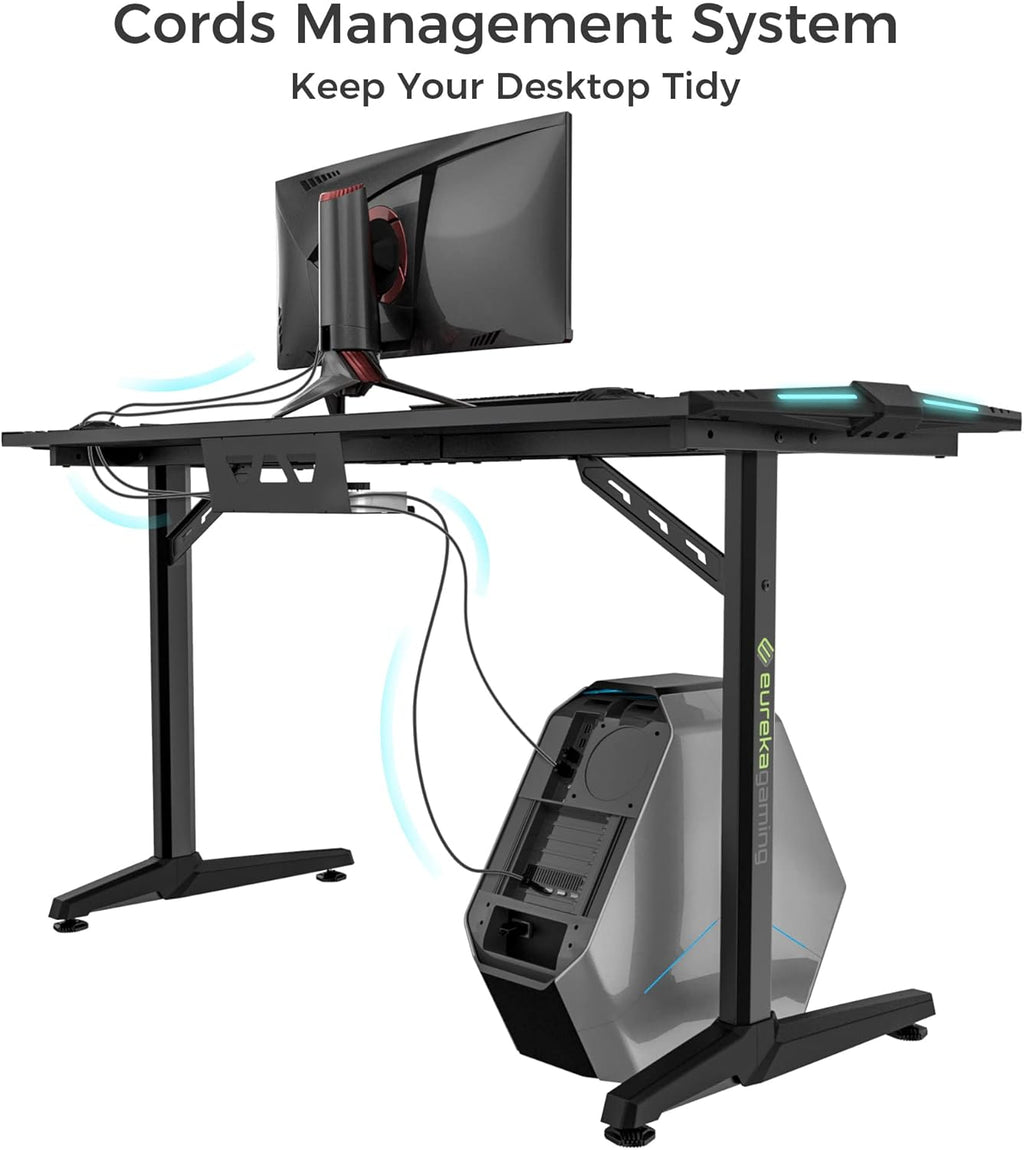 55 Inch Black Gaming Desk with USB Ports O944121