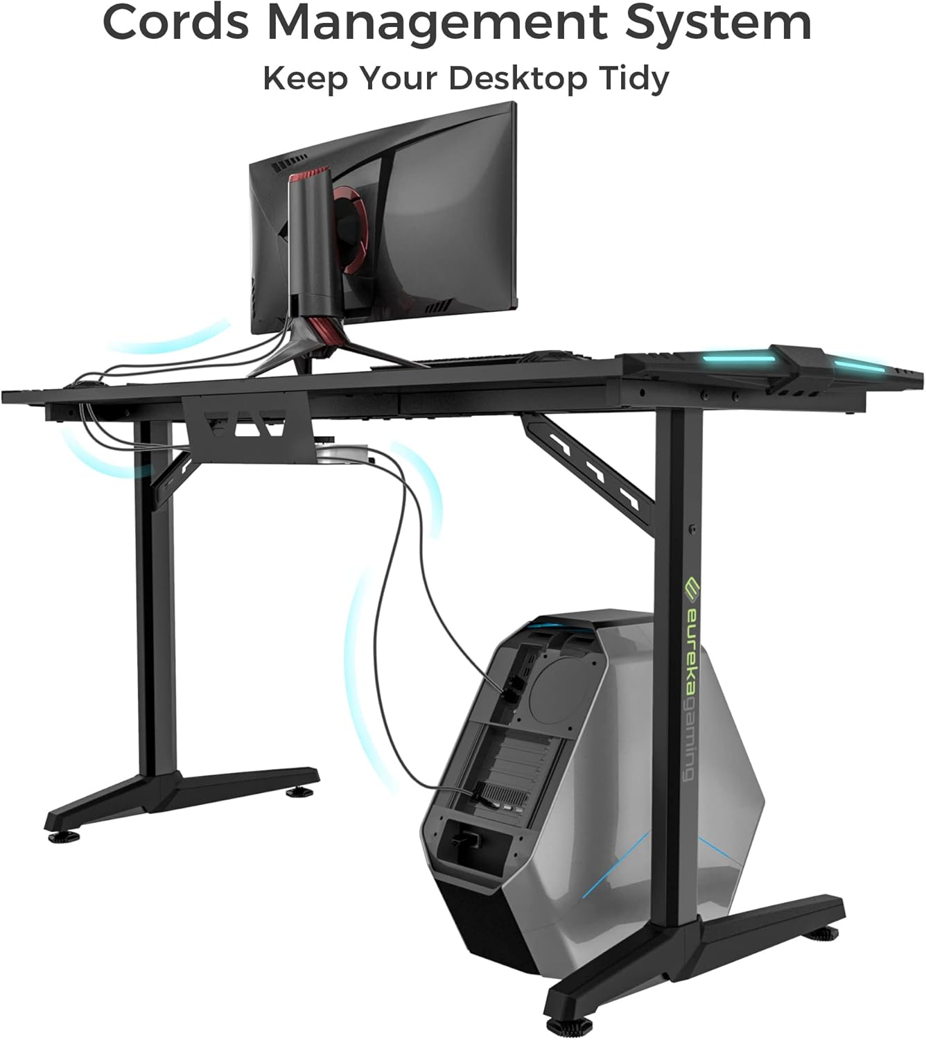 55 Inch Black Gaming Desk with USB Ports O944121