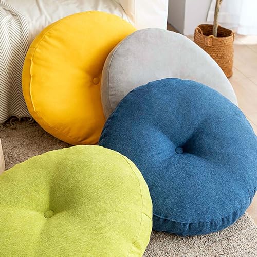 Yellow Large Round Floor Cushion Set of 2 T298