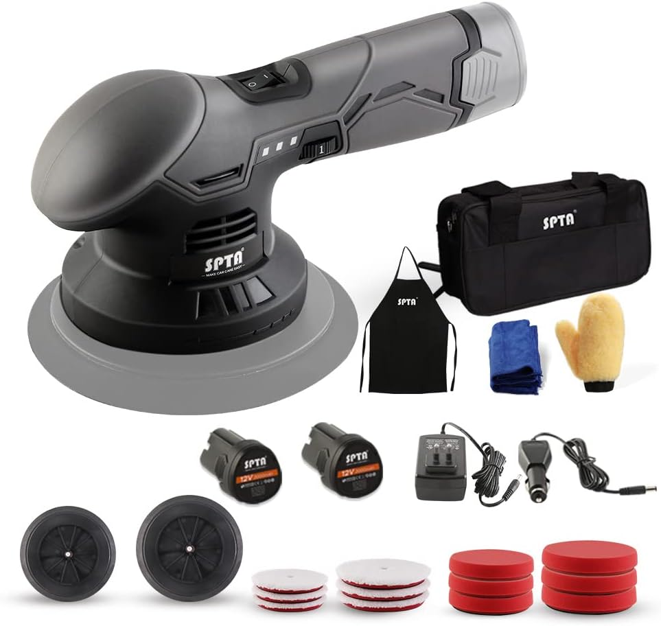 Cordless Car Buffer Polisher with 2Pcs 12V Lithium Rechargeable Battery Brushless Polisher, 2.0Ah T105657