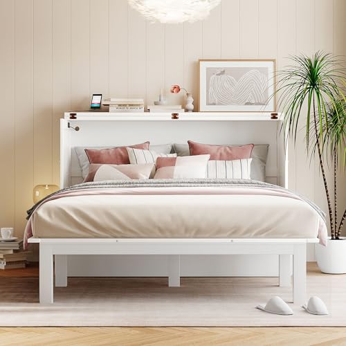 Grey Wood Queen Murphy Bed with Desk and Shelves A2278