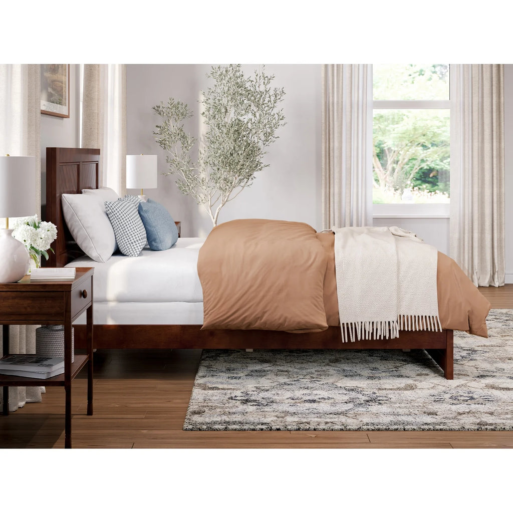 Full Solid Wood Foundation Bed Frame with Matching Footboard K69108