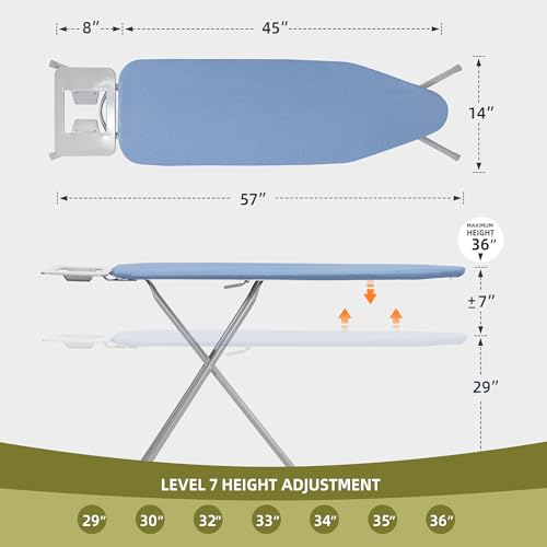 Gray Checkered 45" x 14" Adjustable Height Ironing Board with Padded Removable Cover V4673