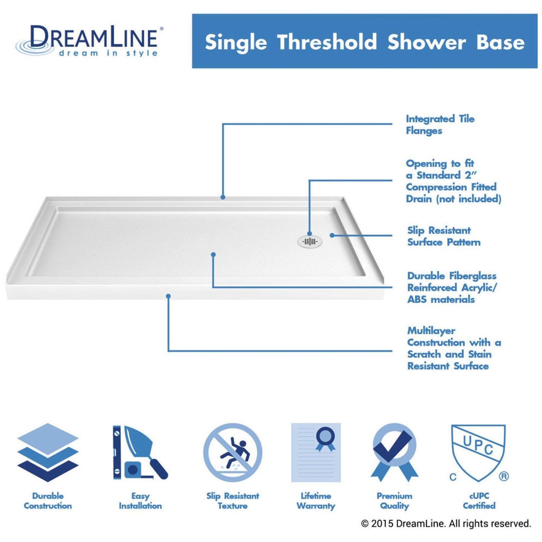 36 in. x 60 in. Single Threshold Shower Base L2161