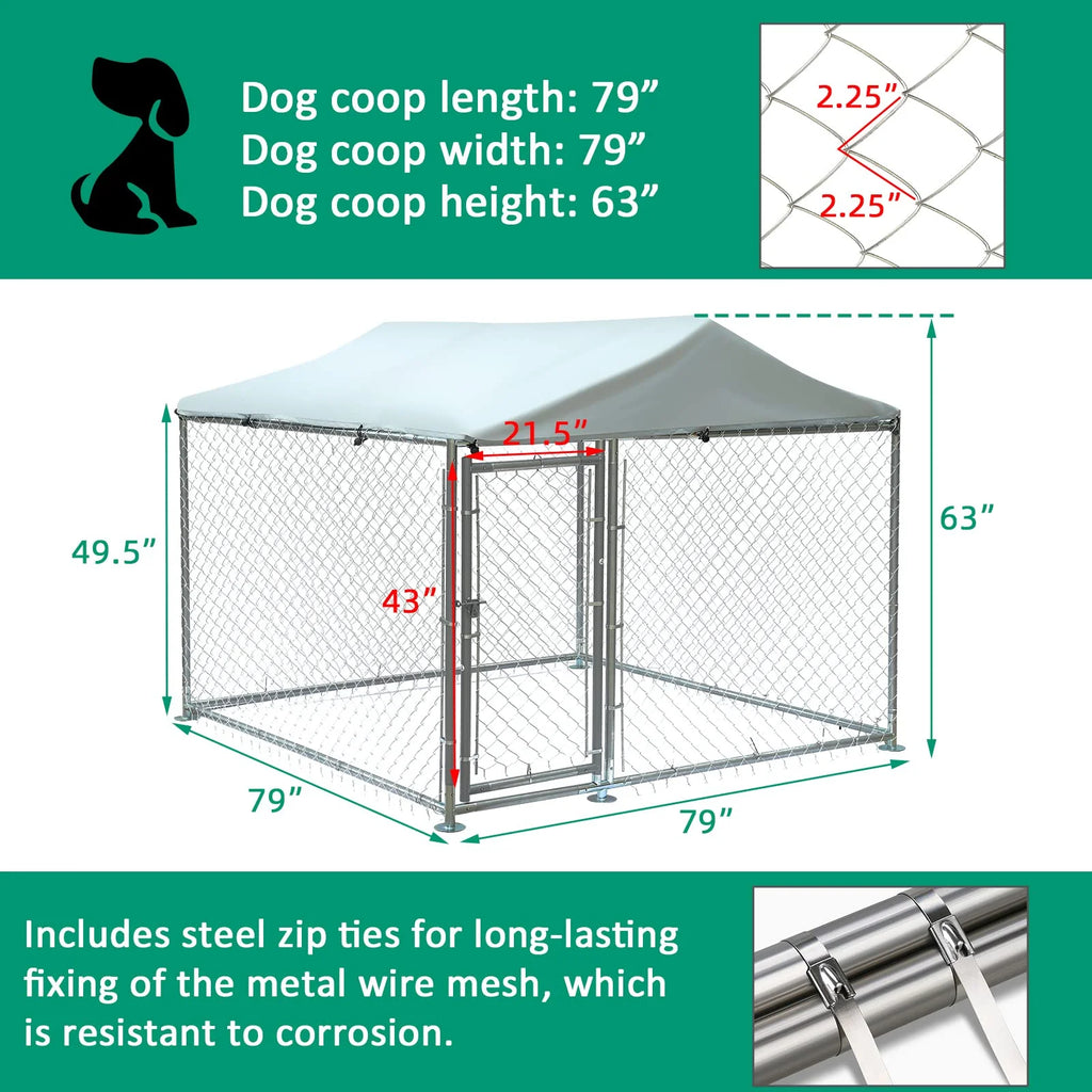 Large Outdoor Dog Kennel with Galvanized Chain Link L9466