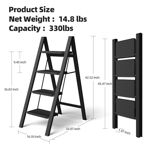 Black Steel Folding Step Ladder with Anti-Slip Wide Pedal F93590