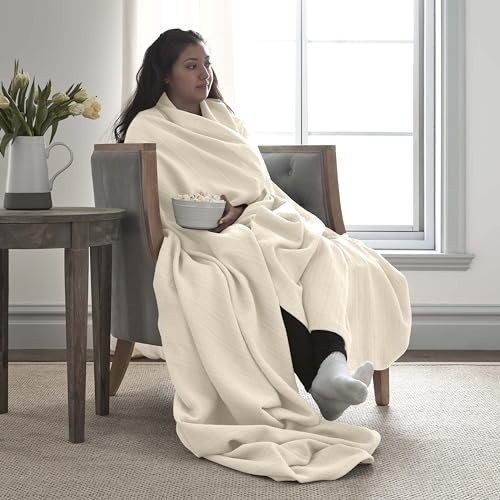 100% Cotton Twin Size Blanket (90 x 66 Inch, White) L1144