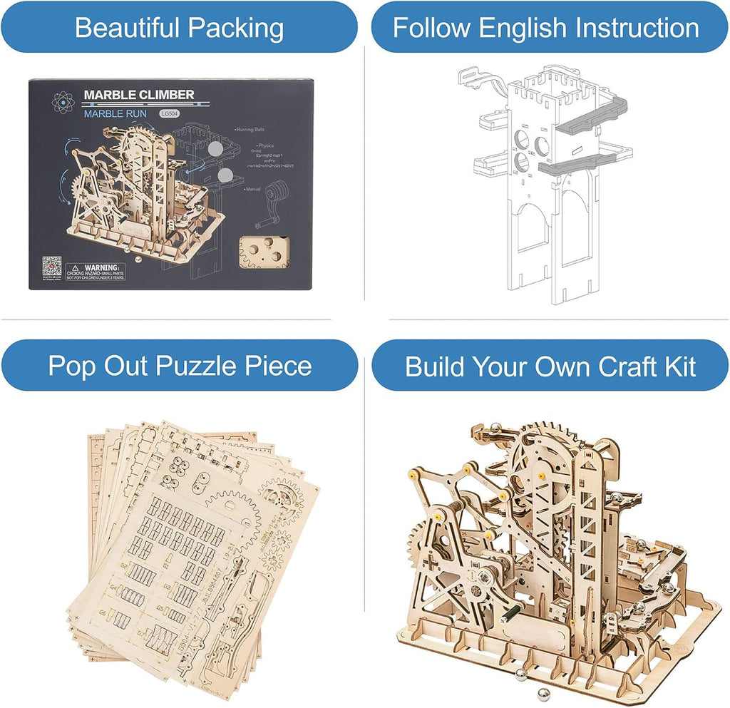 3D Wooden Marble Run Puzzle Craft Toy DIY Model Building Kits L9204