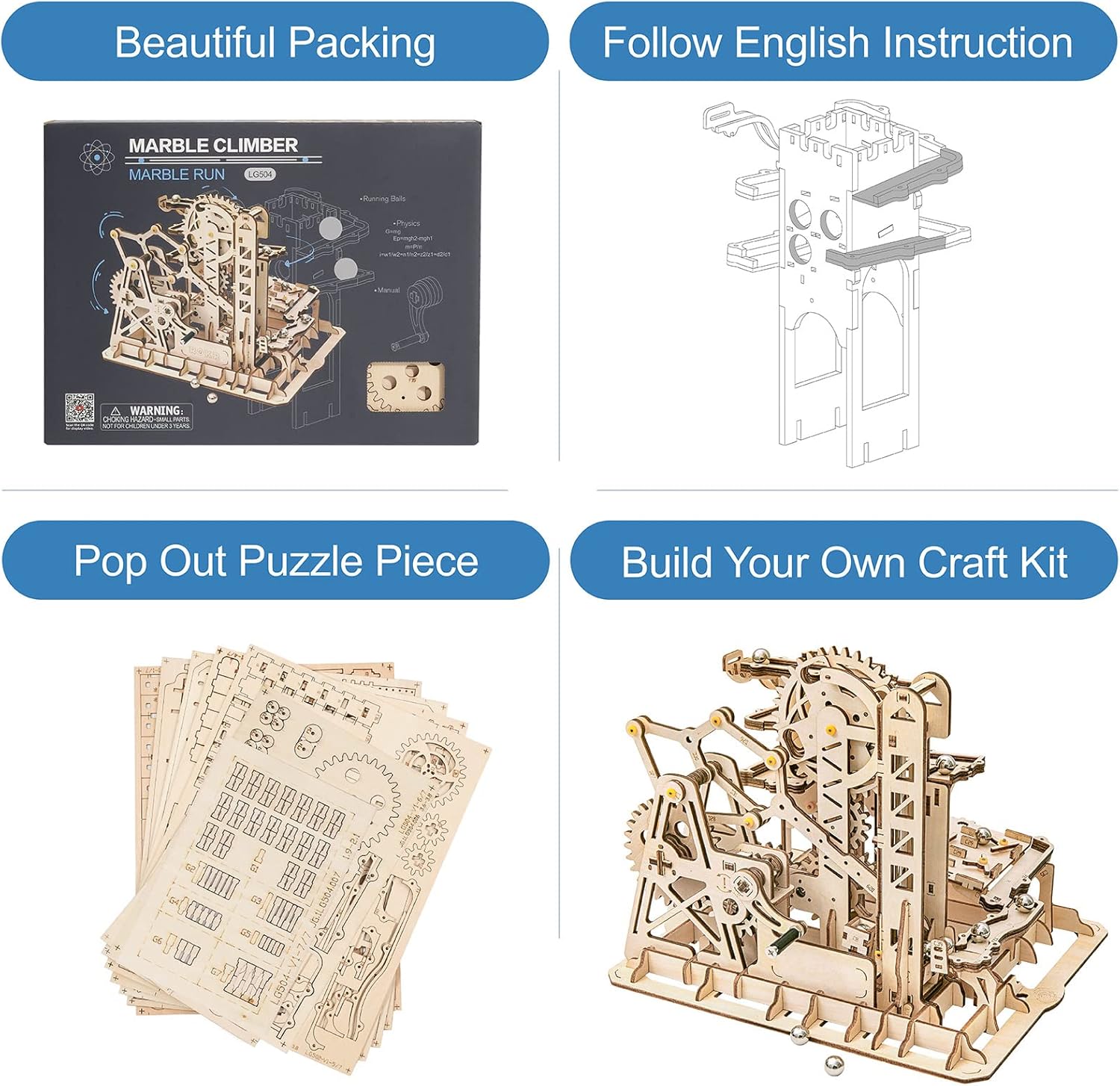 3D Wooden Marble Run Puzzle Craft Toy DIY Model Building Kits L9204
