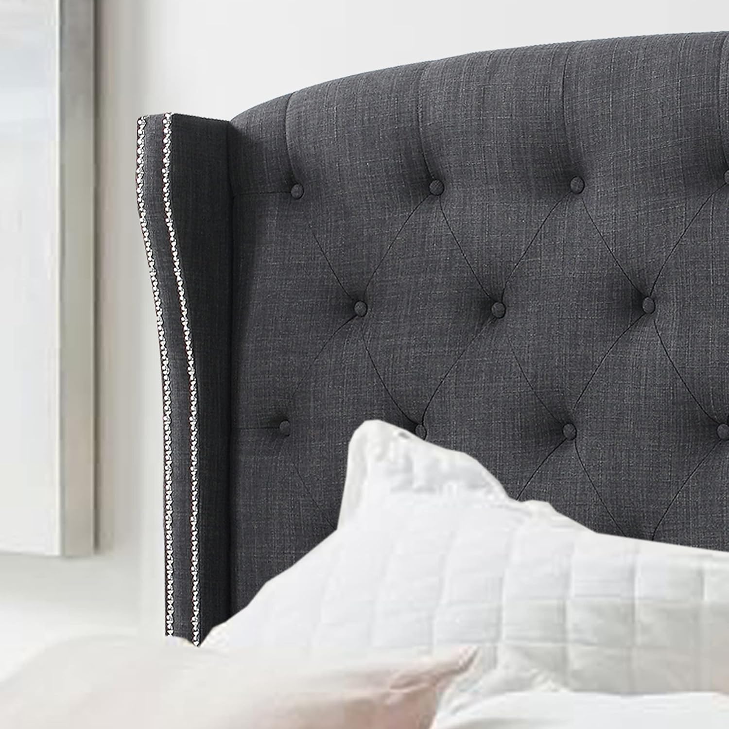 Charcoal Upholstered Wingback Headboard, Full P50267