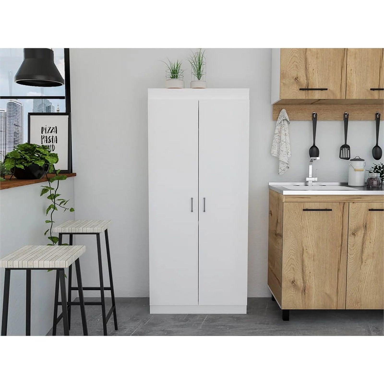 White 5-Shelf Engineered Wood Pantry Cabinet U981