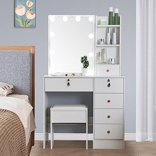 White Vanity Stool with Upholstered Cushion A7947