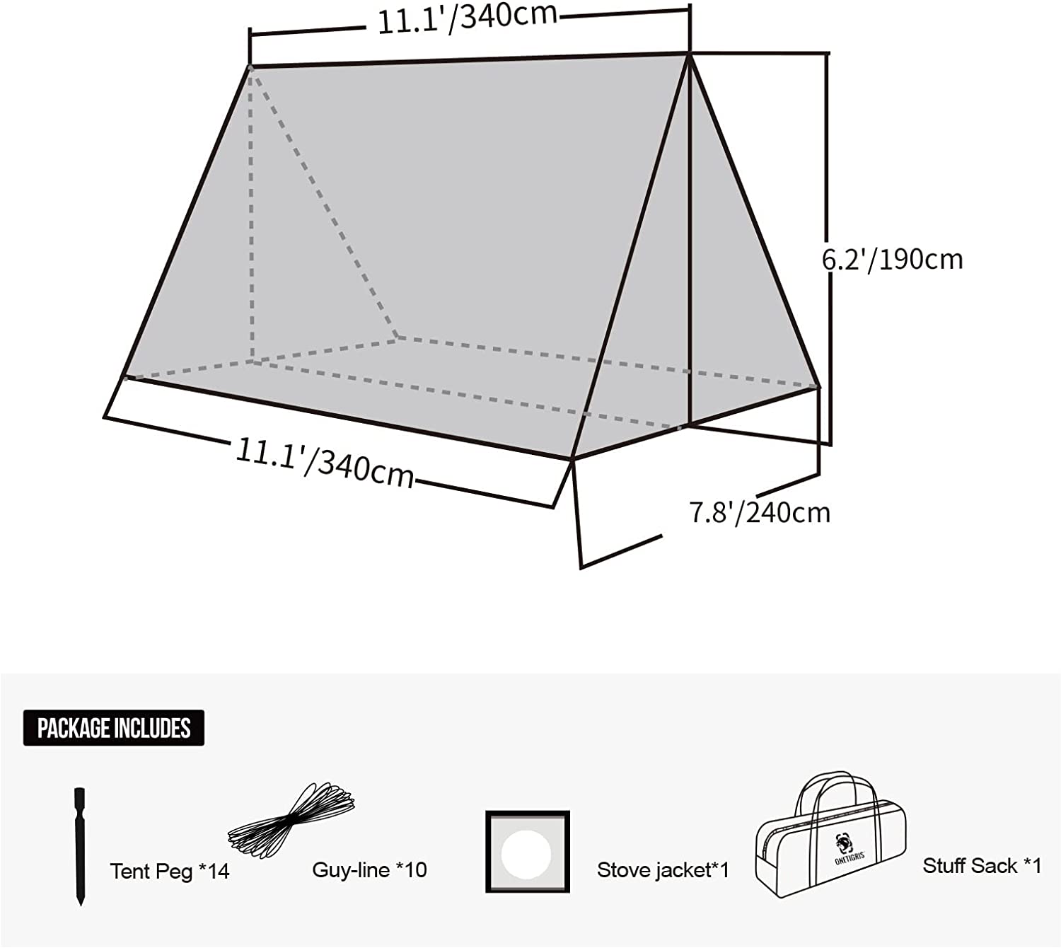 Hammock Hot Tent with Stove Jack, Waterproof Camping Tarp, PU3000mm 4 Season Tent V8052