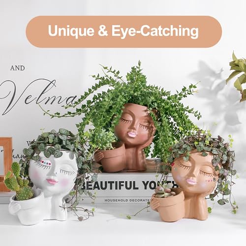 Khaki Lady Face Planter Pot with Drainage Hole R73216