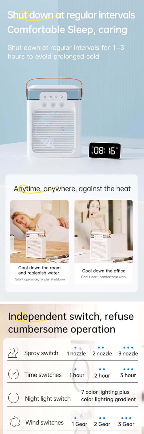 Mini Air Cooler Portable Air Conditioner Evaporative Air Cooler Cordless Desktop Cooling Fan B890455