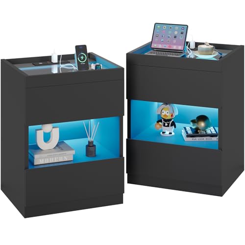 Set of 2 Nightstands with 2 Drawers and Glass Top W698583