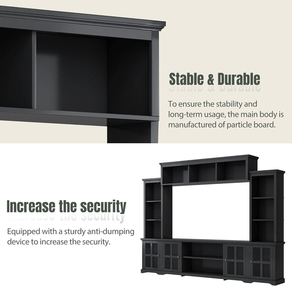 Black Entertainment Wall Unit with Glass Doors & Shelves Z91771