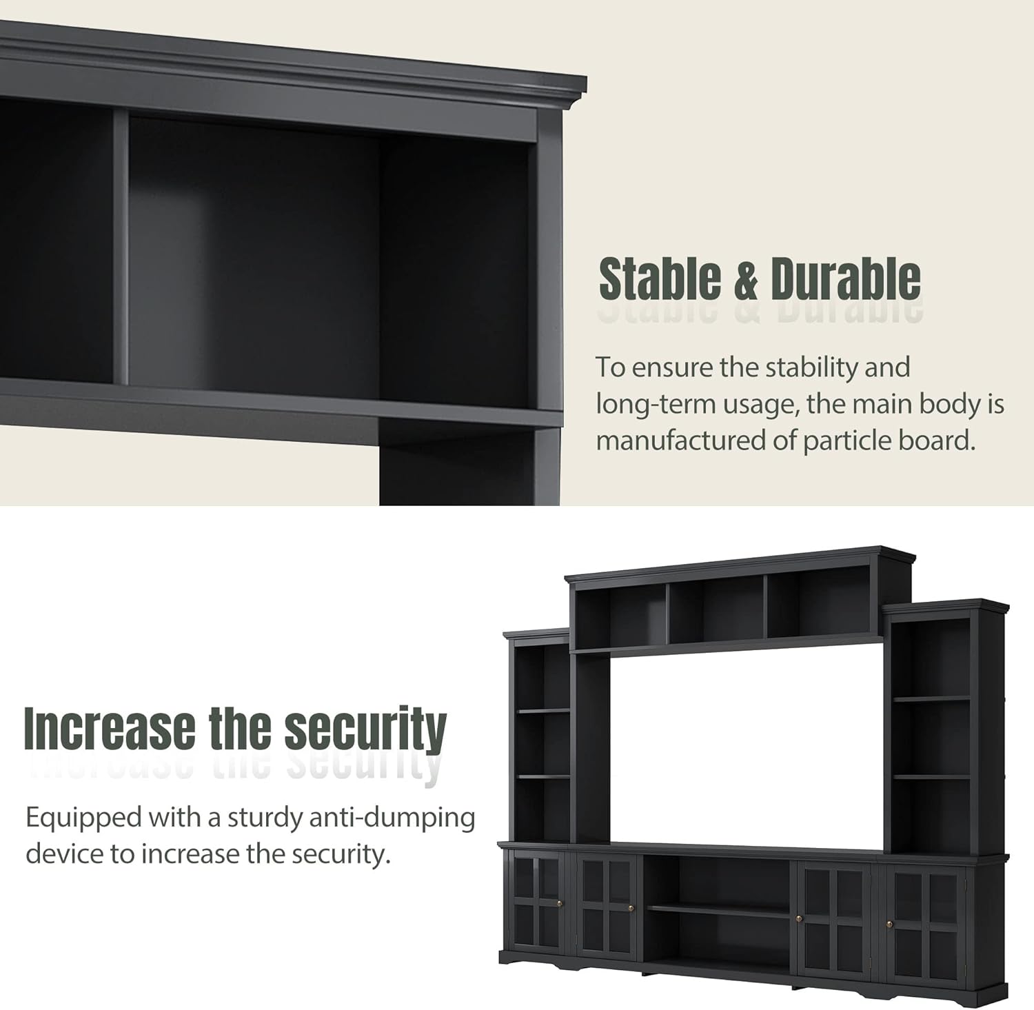 Black Entertainment Wall Unit with Glass Doors & Shelves Z91771
