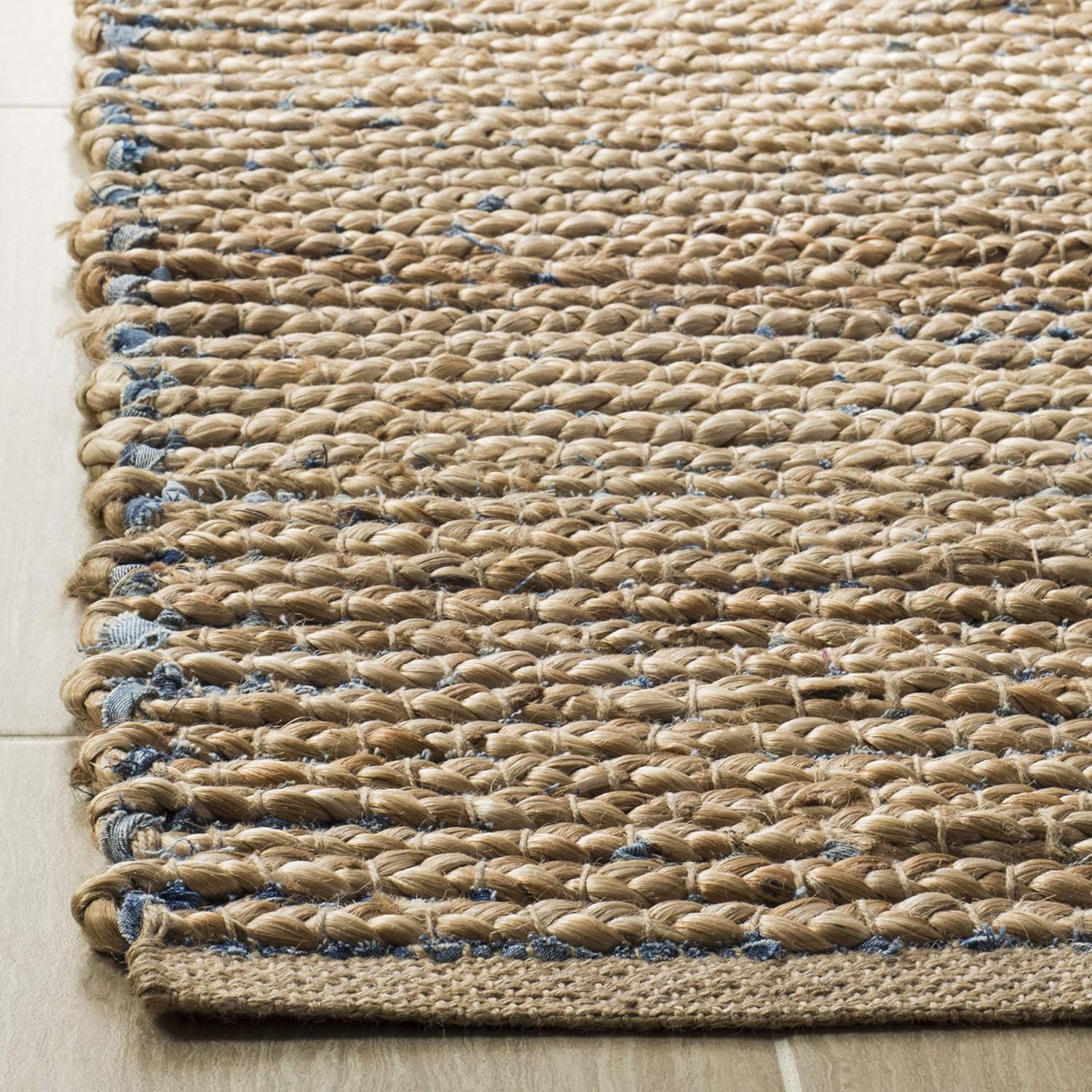 Natural & Blue Handmade Jute Accent Rug N367614