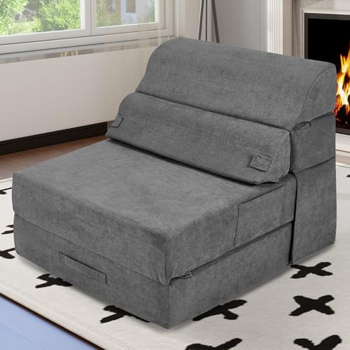 Grey Folding Sofa Bed Convertible Sleeper Chair Couch L6756