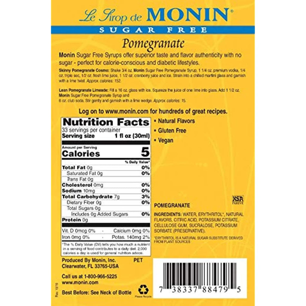 Monin Sugar Free Pomegranate Syrup, 33.8-Ounce Plastic Bottle S4605