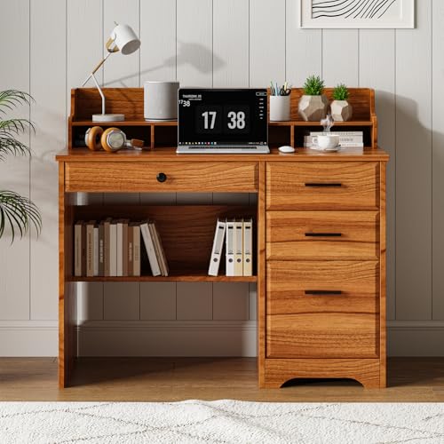 White 44 Inch Computer Desk with Storage Drawers and Hutch X3880