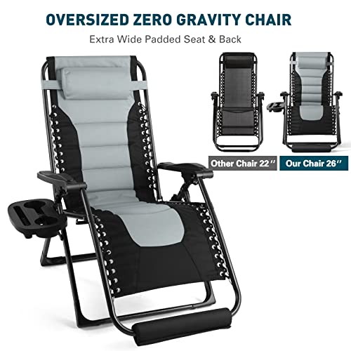 Oversized XL Padded Recliner Patio Lounge Chair with Headrest, Cup Holder & Foot Pad B675831