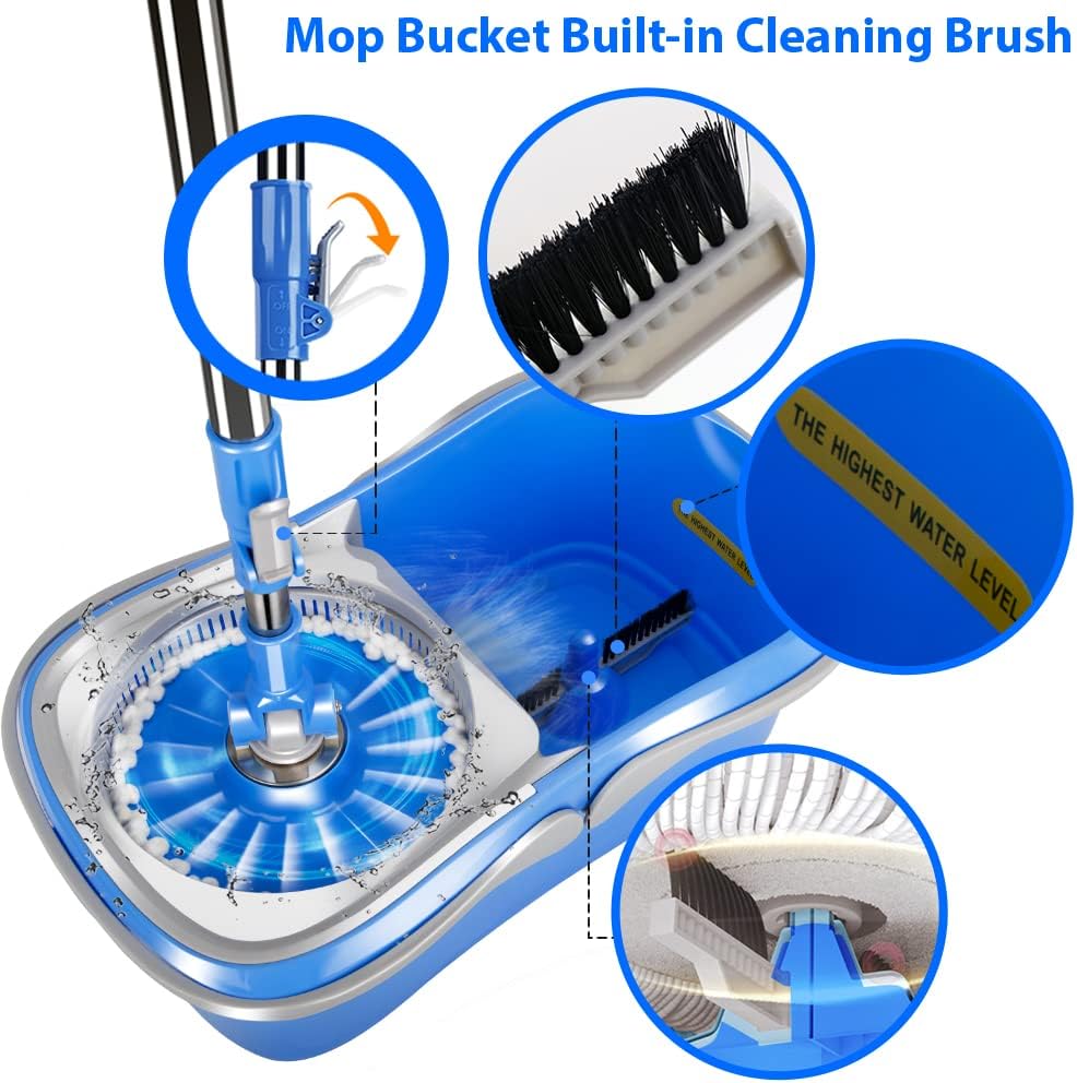 Spin Mop and Bucket with Wringer Set, Microfiber Mops Bucket, Stainless Steel Handle & 5 Reusable Pads I9225