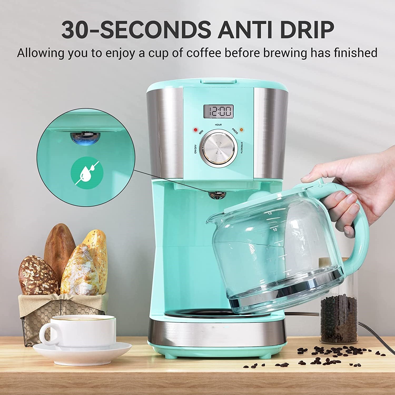 Blue 12-Cup Programmable Drip Coffee Maker N256081