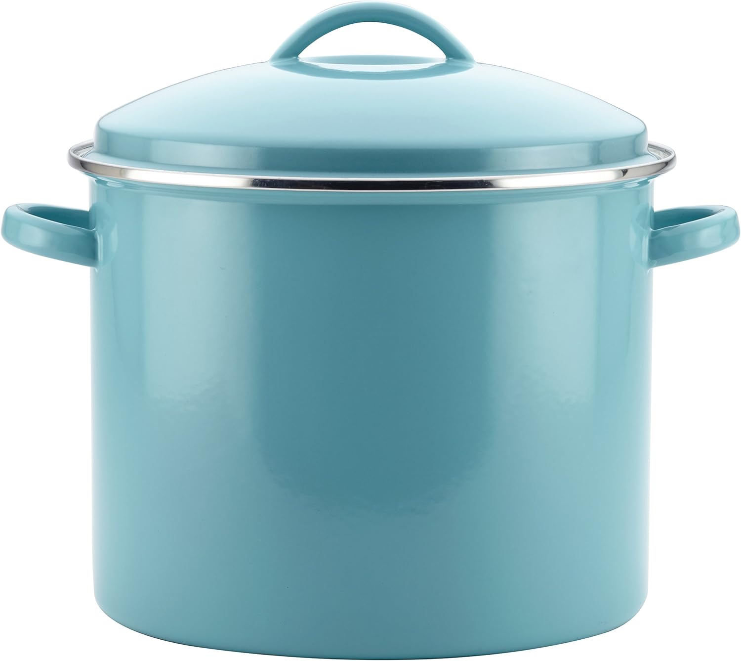 16 Quart Aqua Blue Enamel on Steel Stockpot with Lid V318281