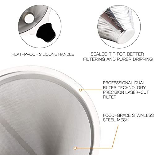 Stainless Steel Reusable Cone Coffee Mesh Dripper W8472